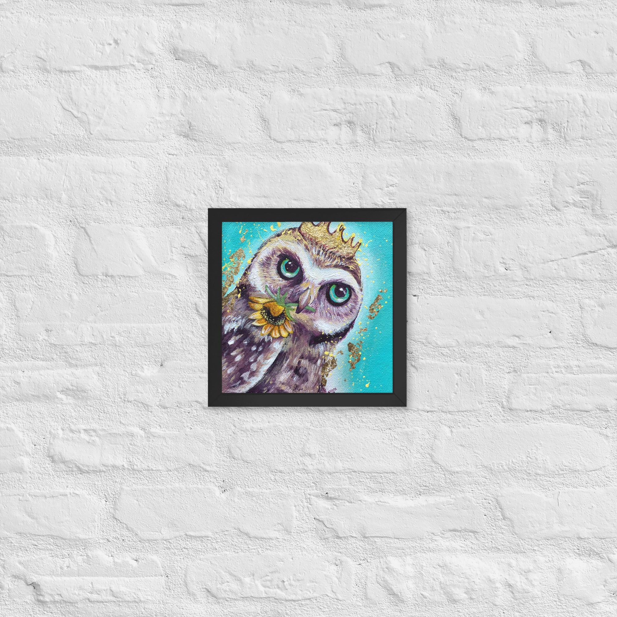 FRAMED ART PRINT :- OWL WITH SUNFLOWER | WILD LIFE FRAMED PRINT