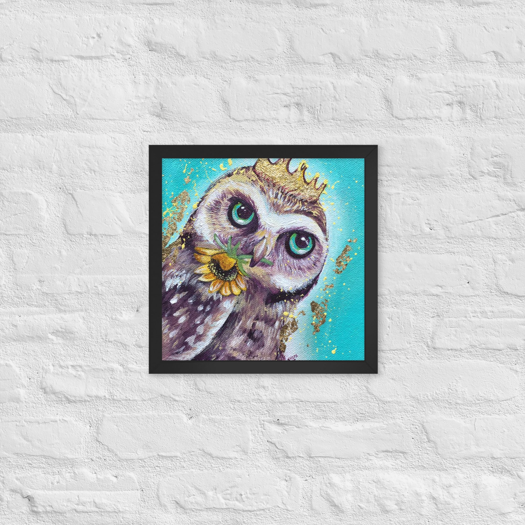 FRAMED ART PRINT :- OWL WITH SUNFLOWER | WILD LIFE FRAMED PRINT