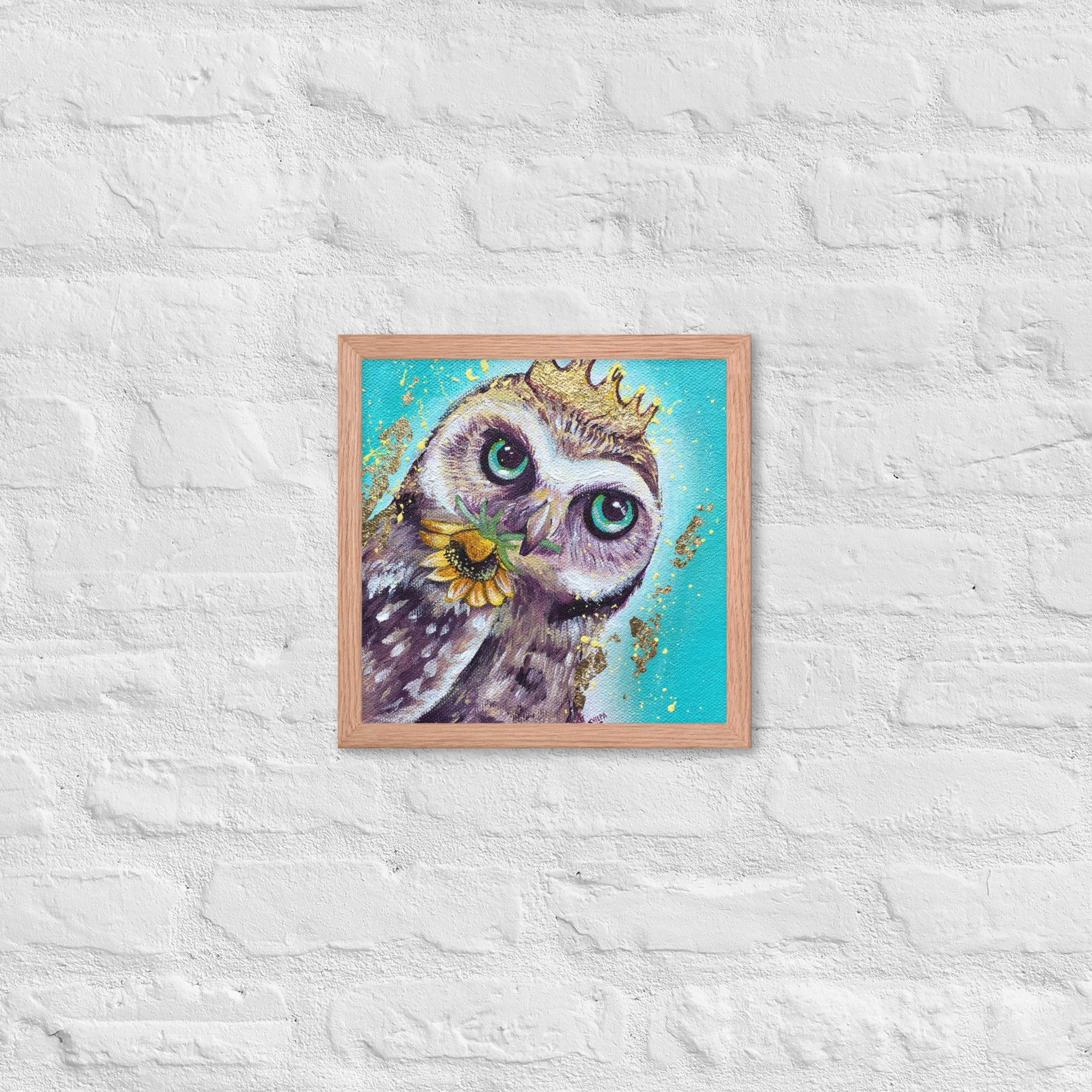 FRAMED ART PRINT :- OWL WITH SUNFLOWER | WILD LIFE FRAMED PRINT