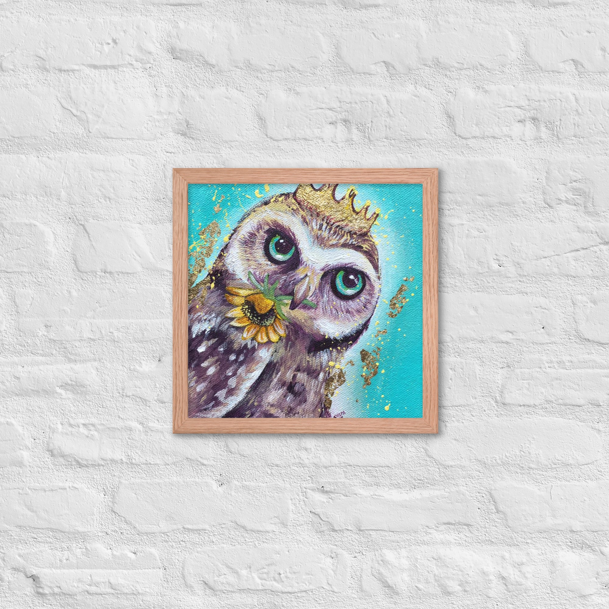 FRAMED ART PRINT :- OWL WITH SUNFLOWER | WILD LIFE FRAMED PRINT