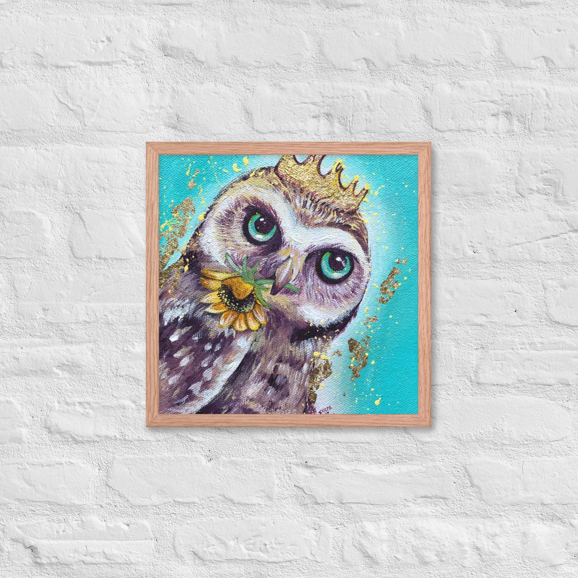 FRAMED ART PRINT :- OWL WITH SUNFLOWER | WILD LIFE FRAMED PRINT