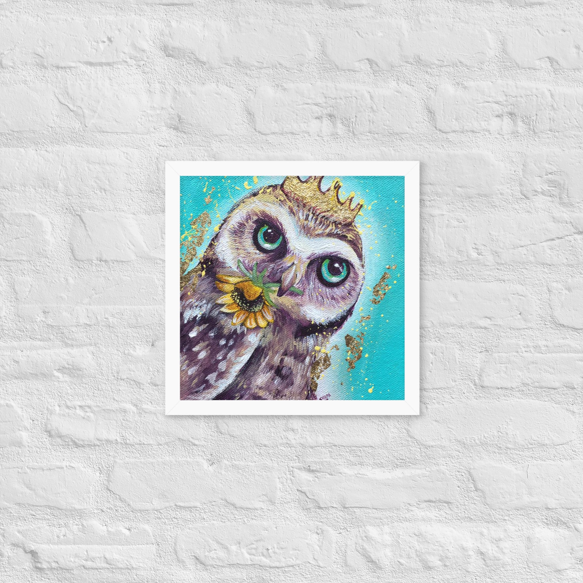 FRAMED ART PRINT :- OWL WITH SUNFLOWER | WILD LIFE FRAMED PRINT