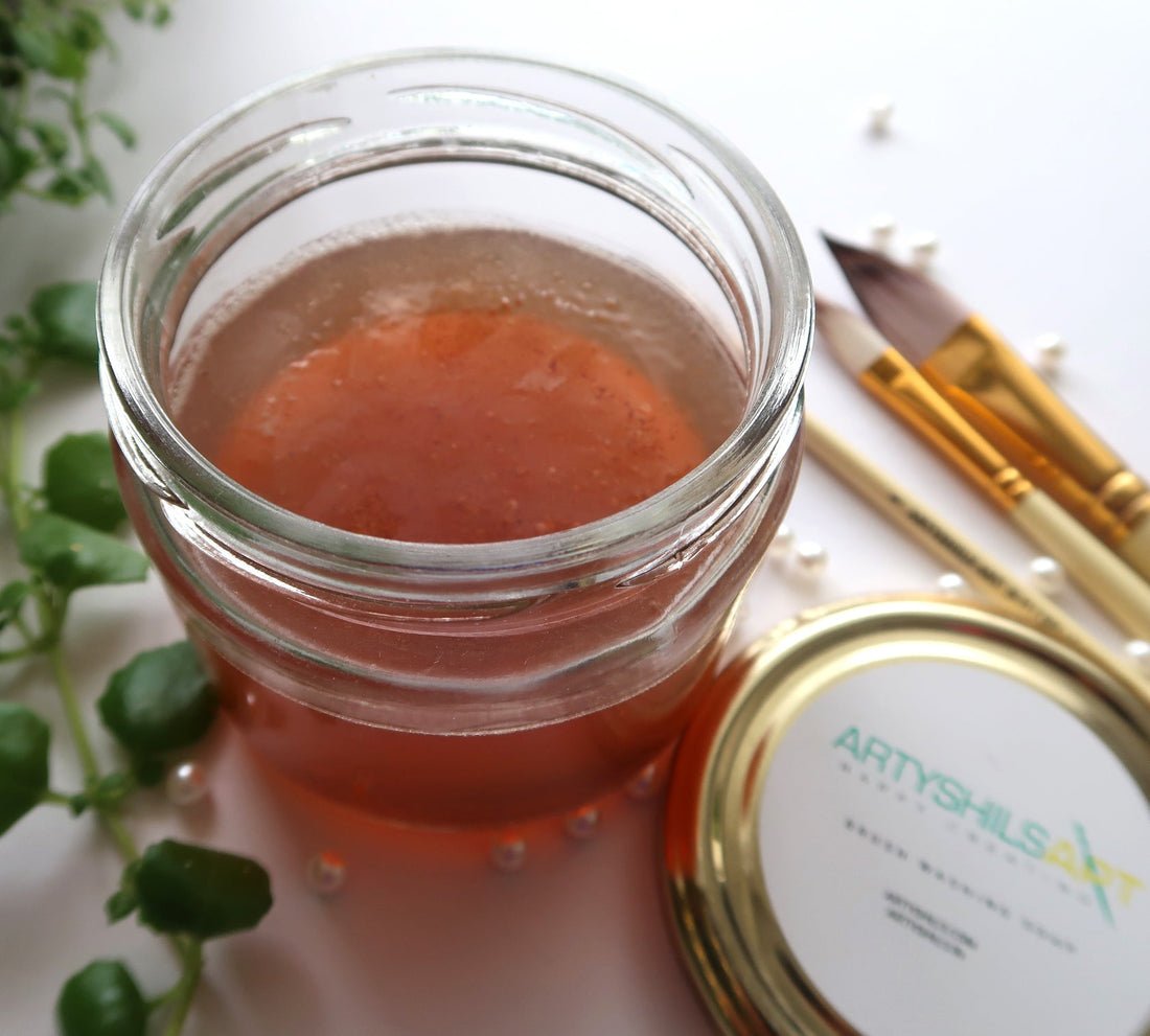 Brush Cleaning glass soap jar WITH WALLNUT SHELL BEADS