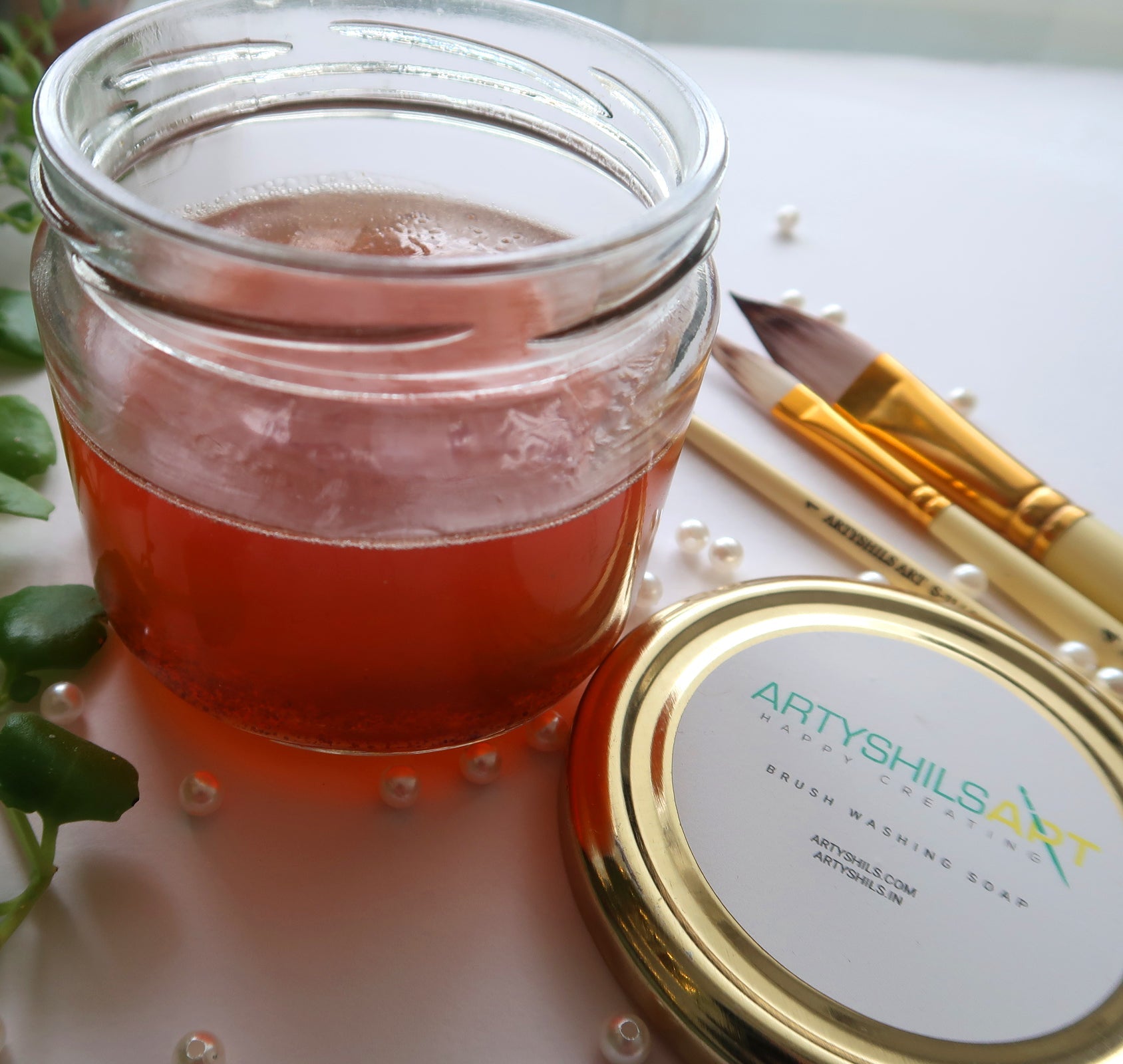 Brush Cleaning glass soap jar WITH WALLNUT SHELL BEADS