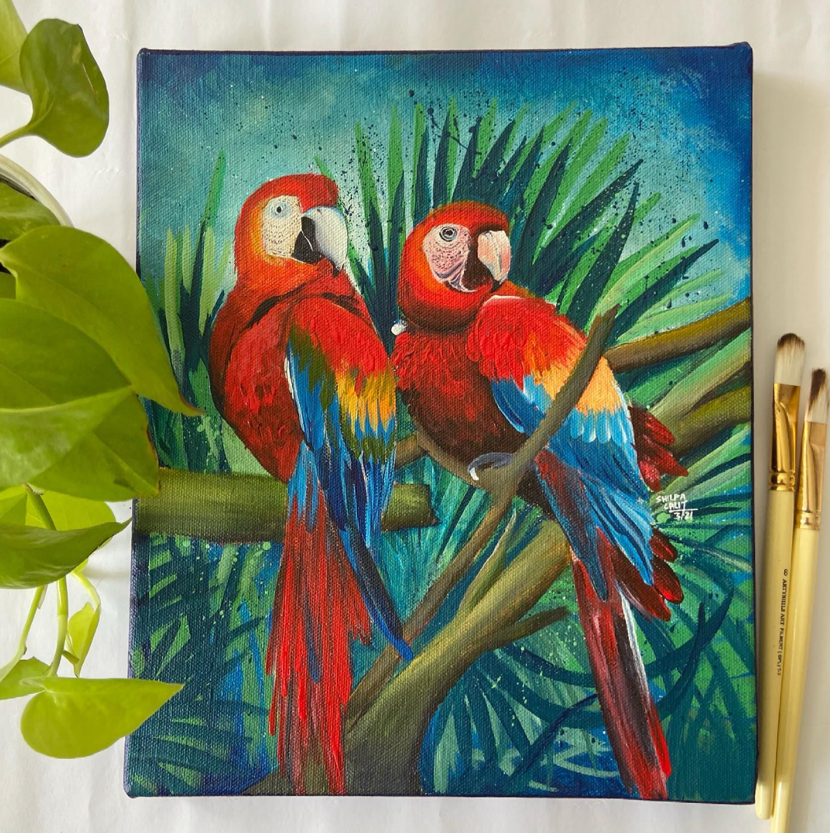 Learn to Paint two Macaws in a Tropical Forest!
