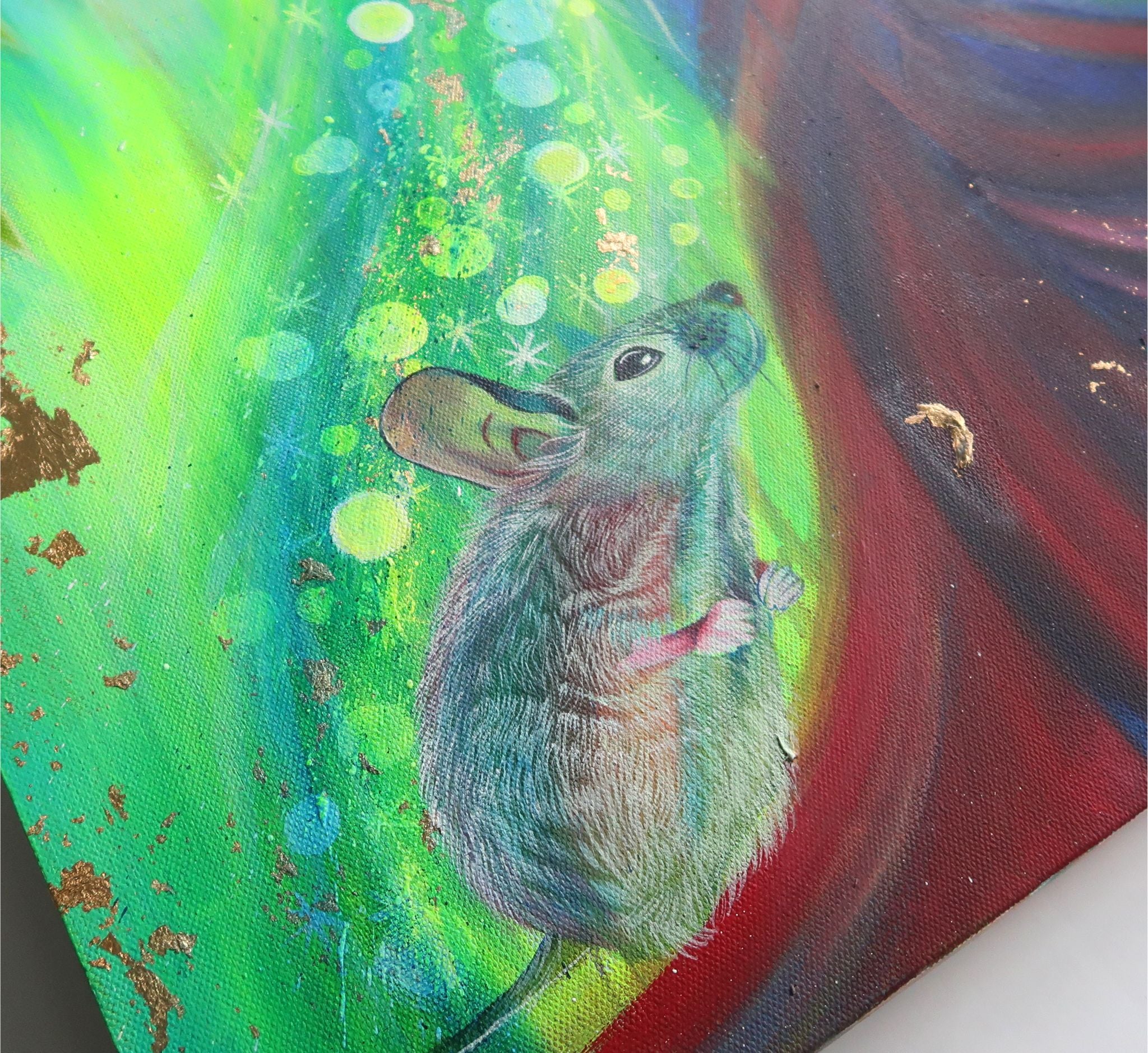 Divine Original Art: Lord Ganesha with Mooshak, His Beloved Mouse for Prosperity and Wisdom