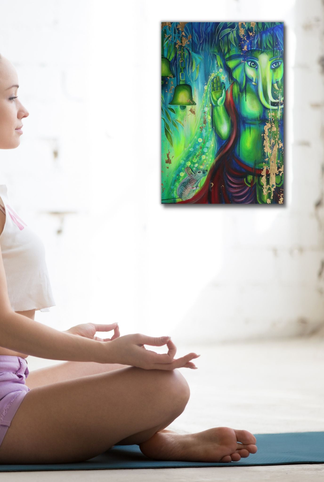 Divine Original Art: Lord Ganesha with Mooshak, His Beloved Mouse for Prosperity and Wisdom