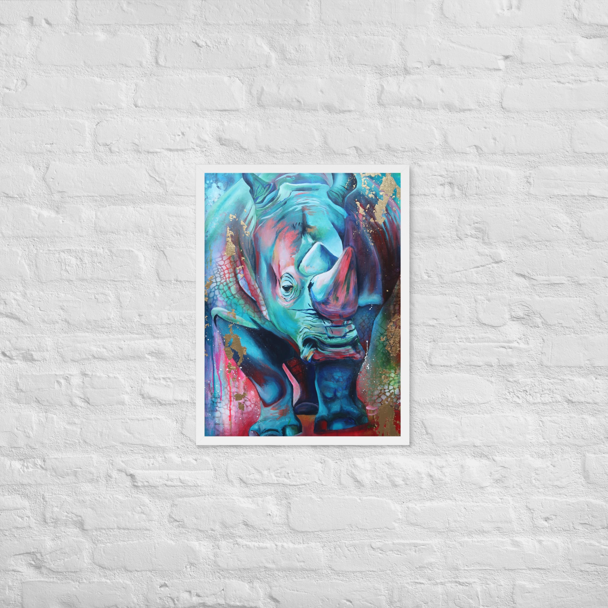 FRAMED ART PRINT :- RHINO | WILD LIFE FRAMED PRINT | BY ARTYSHILS ART