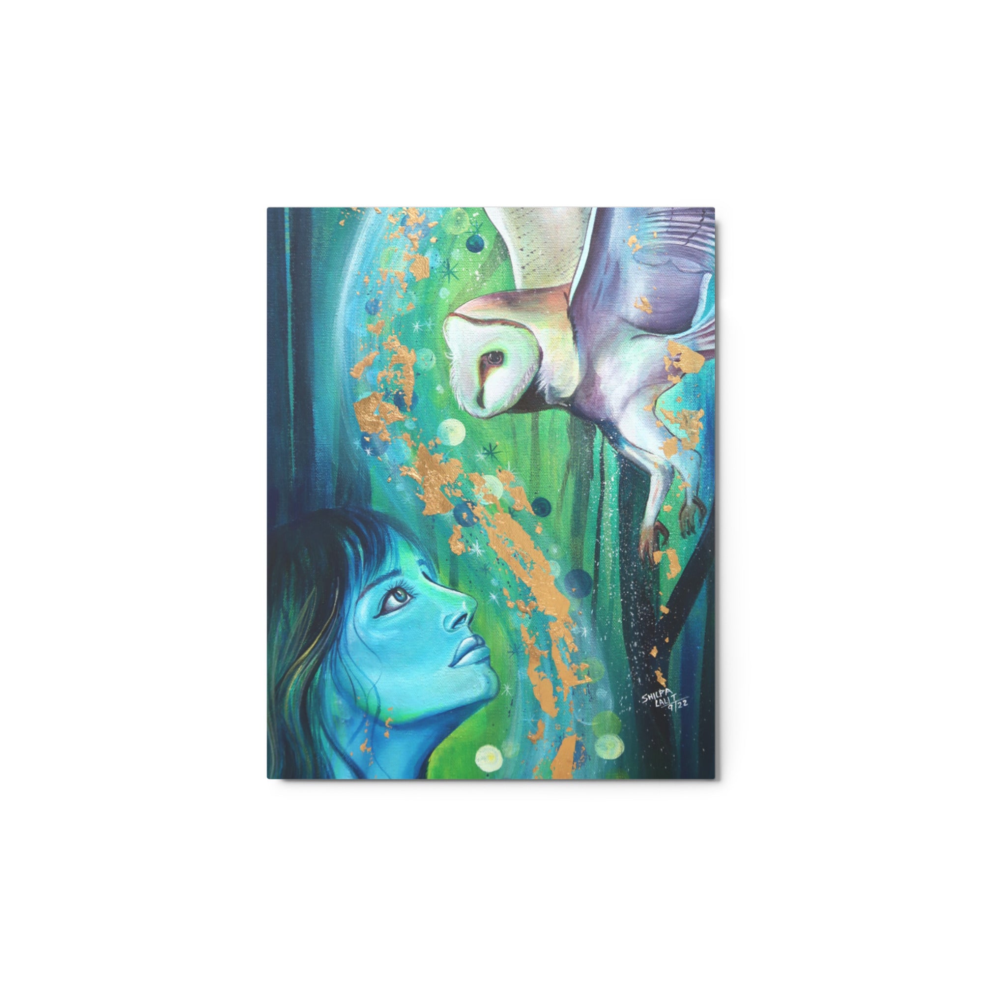 METAL PRINT GLOSS - CONNECTION | GIRL AND OWL PAINTING METAL PRINT