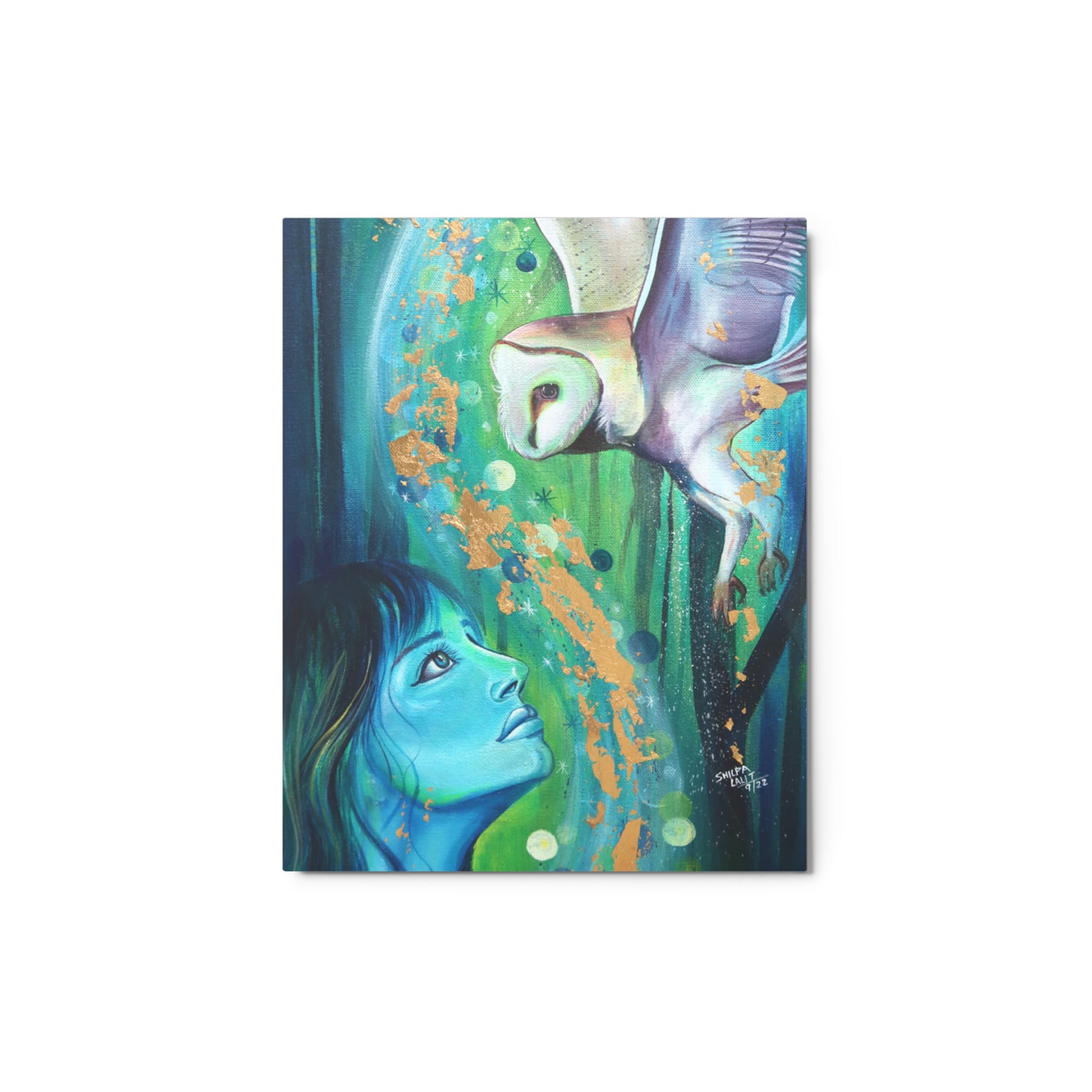 METAL PRINT GLOSS - CONNECTION | GIRL AND OWL PAINTING METAL PRINT