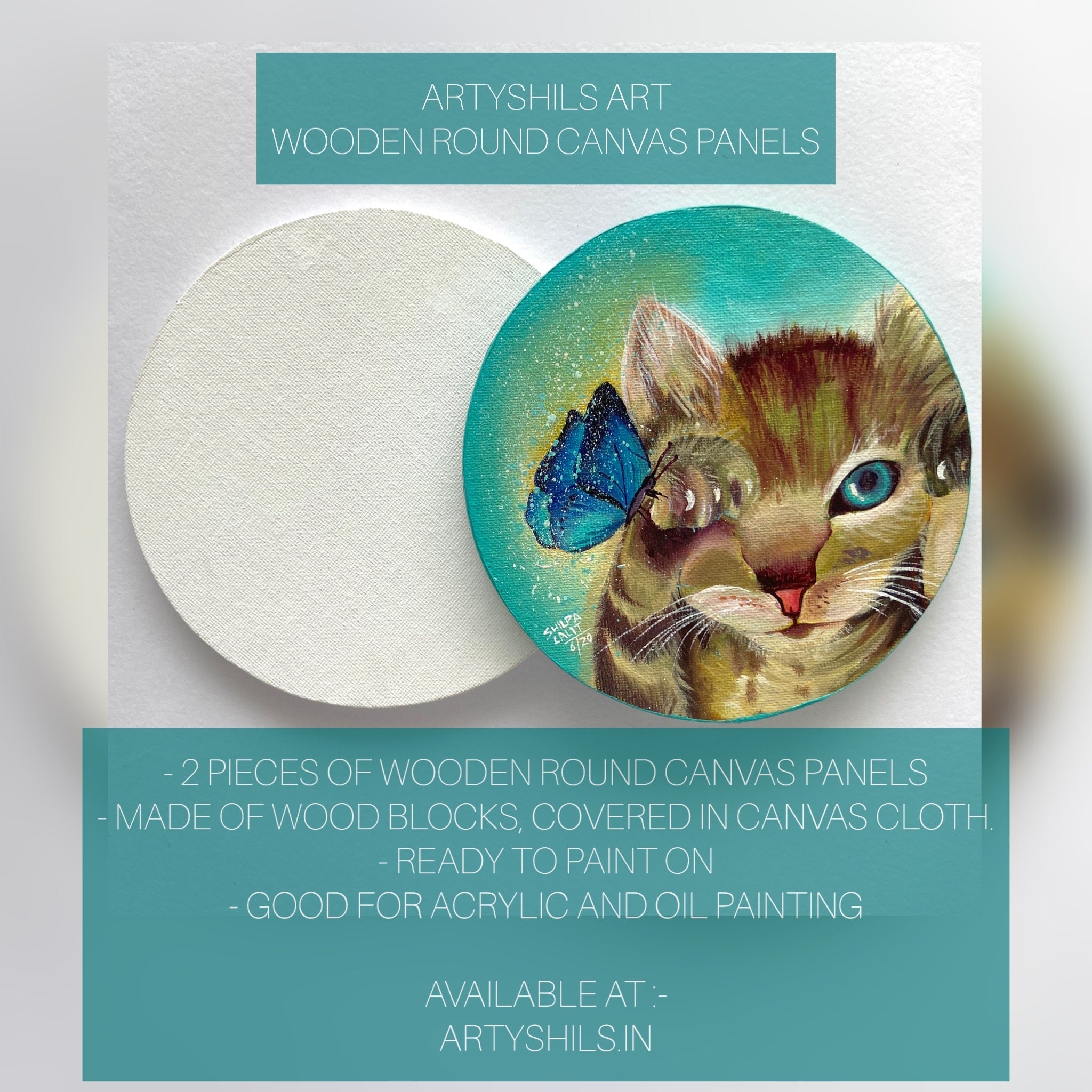 6" WOODEN ROUND CANVAS PANELS 2 PIECES