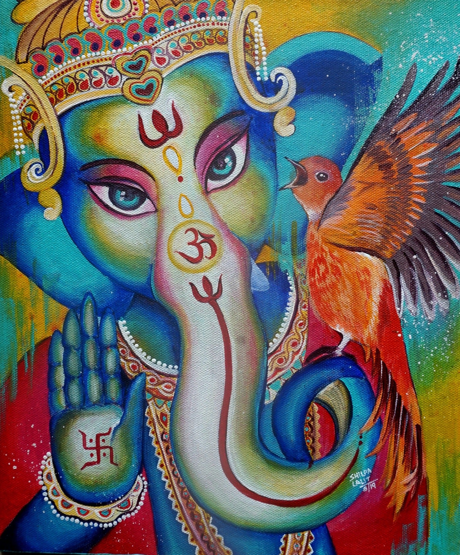 Lord Ganesha with Red Bird Acrylic Painting Workshop | Step-by-Step Online Acrylic Painting Tutorial