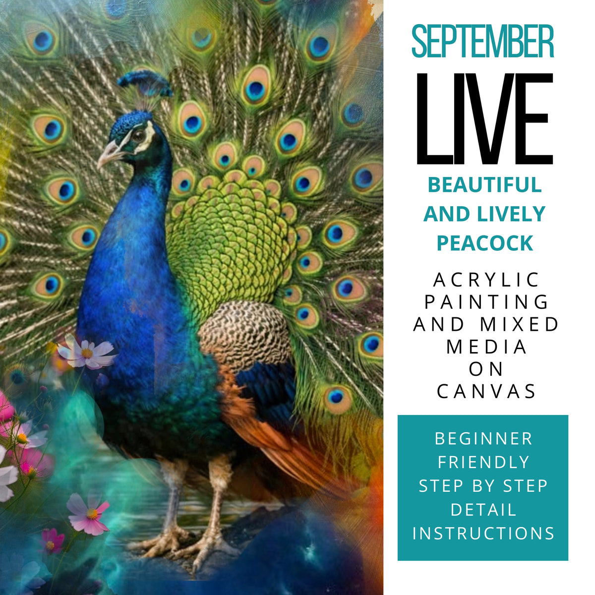 LIVE Peacock Mixed Media &amp; Acrylic Painting Workshop | September 24 &amp; 25, 2026