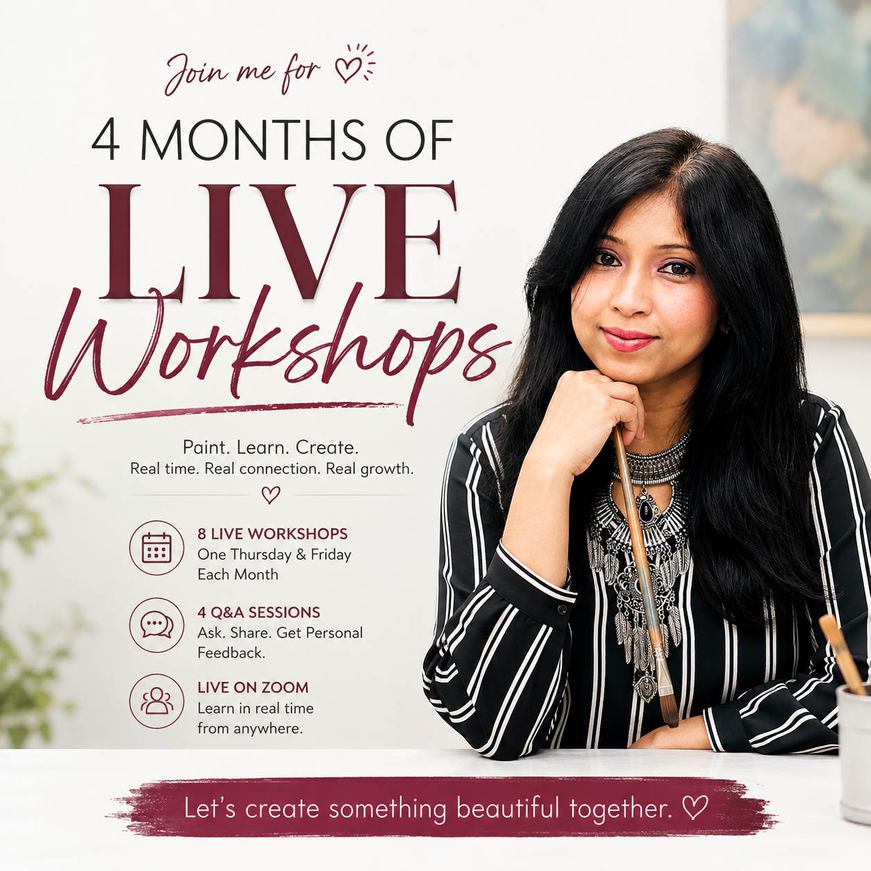 4 Months of LIVE Mixed Media &amp; Acrylic Painting Workshops with Shilpa Lalit | Sep–Dec 2026