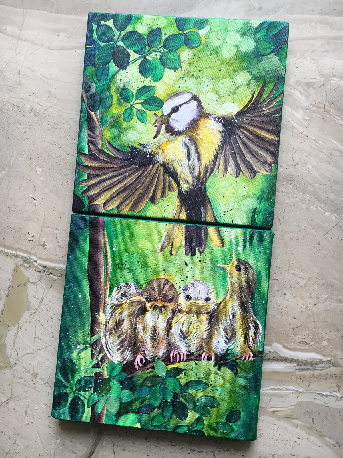 Mother Bird &amp; Baby Birds – Acrylic Painting Tutorial on Two Canvases | Step-by-Step Online Workshop