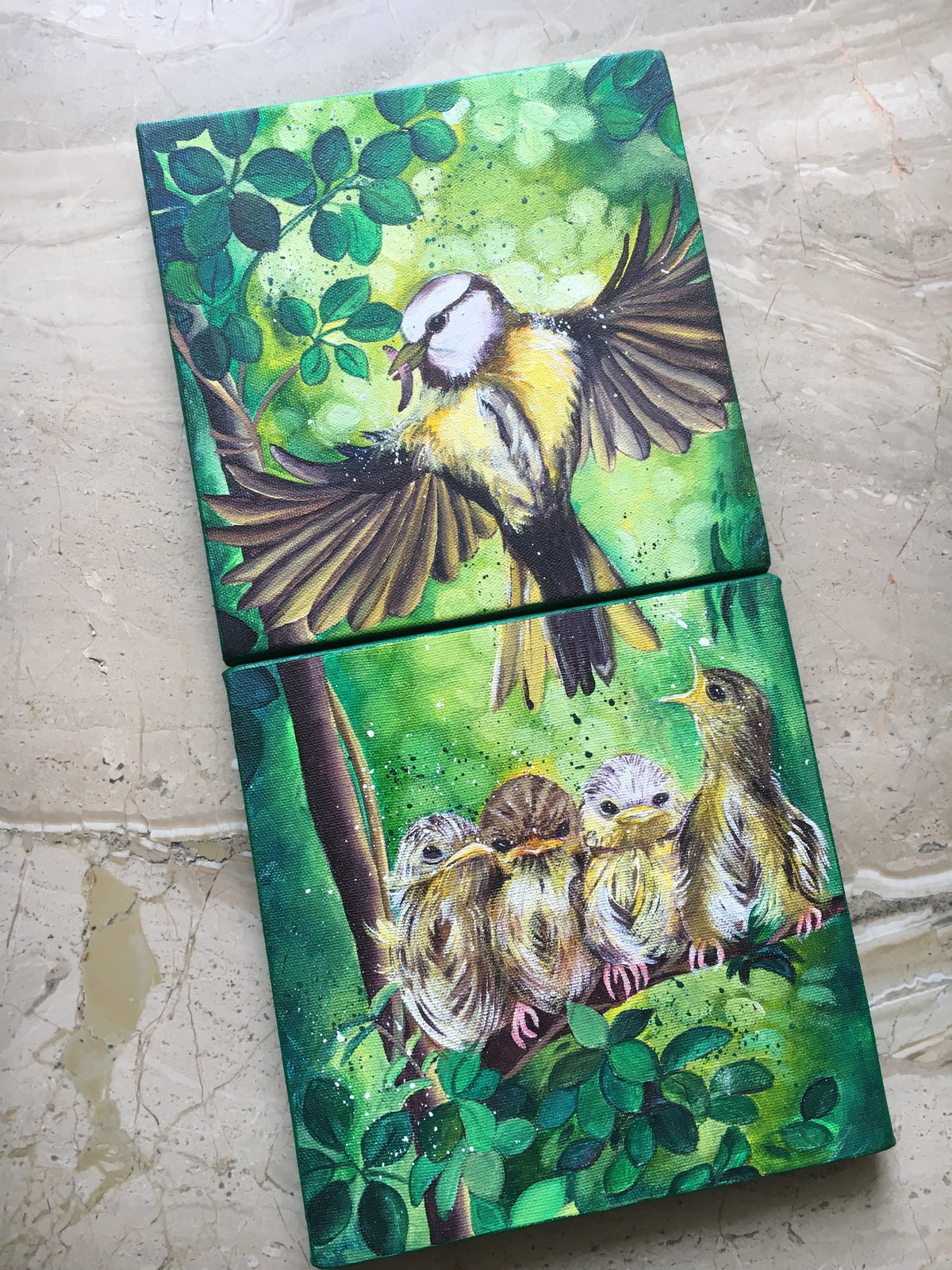 Mother Bird &amp; Baby Birds – Acrylic Painting Tutorial on Two Canvases | Step-by-Step Online Workshop