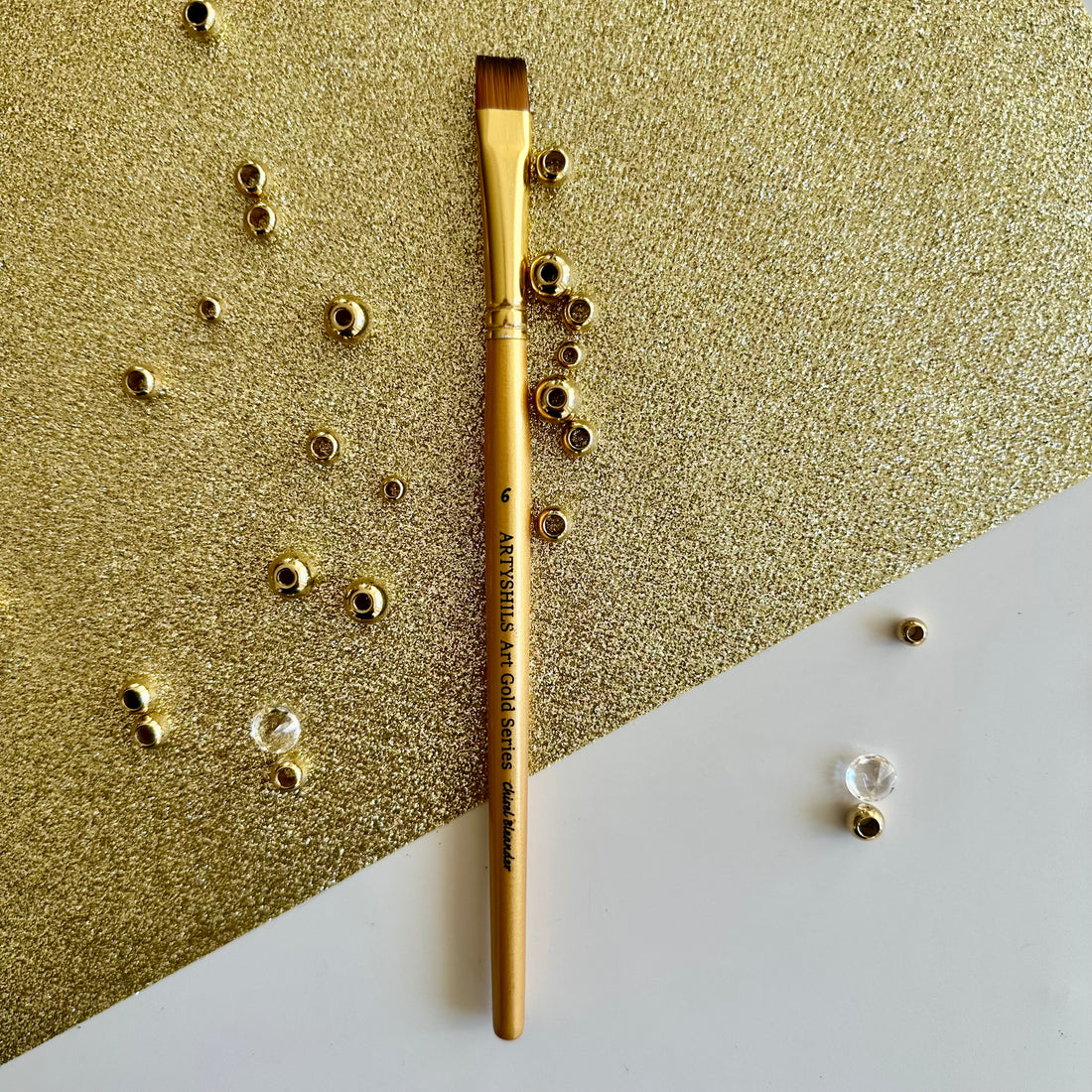 No.6 Chisel Blender Brush : Gold Glow Collection | Synthetic Hair | Vegan