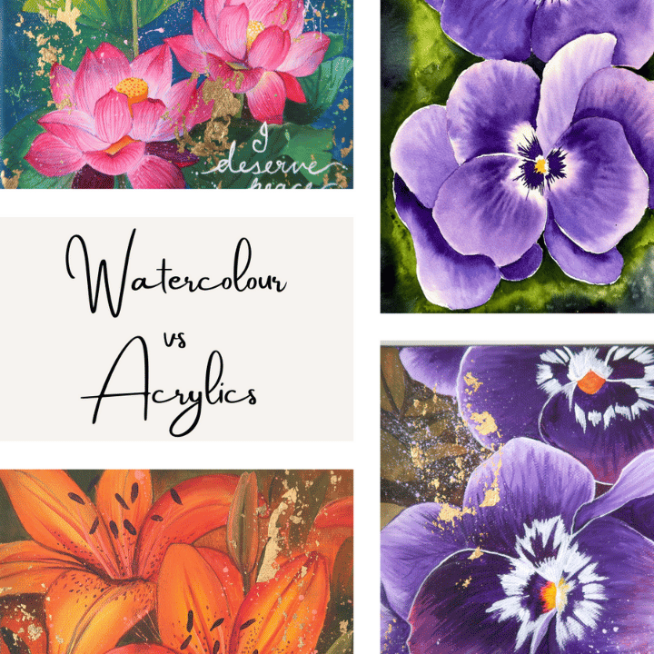 Collage of floral paintings labeled &