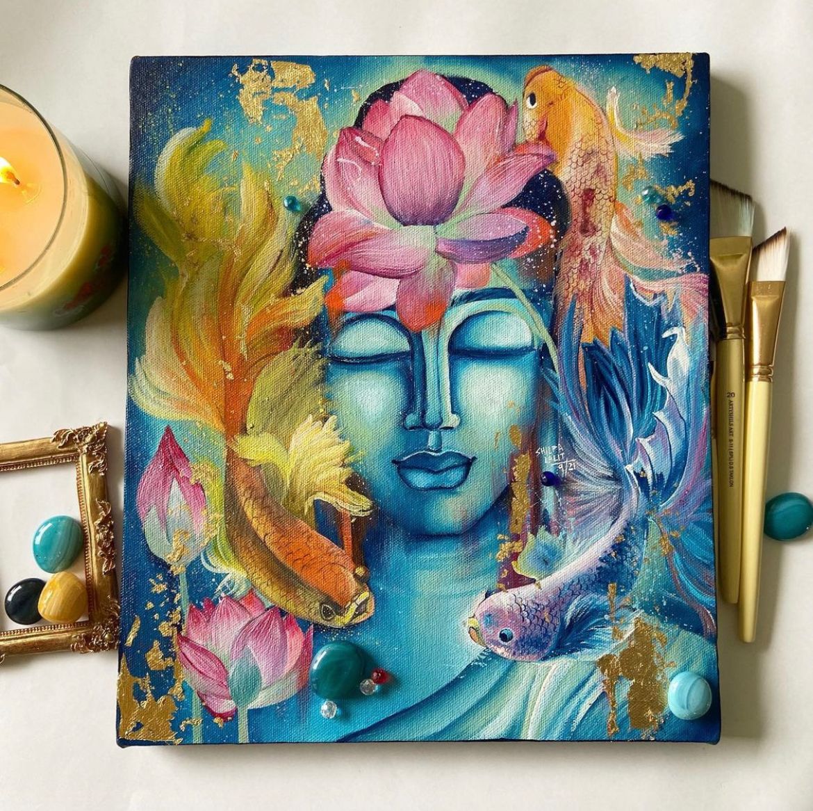 Buddha with Fishes : Detailed Acrylic Painting Workshop + Bonus Challenge | Find Your Inner Voice, Peace &amp; Joy