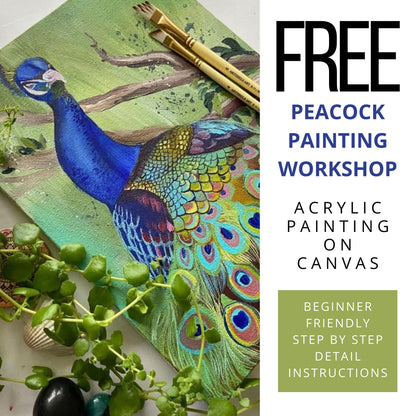 FREE Peacock Acrylic Painting Workshop | Learn to Paint a Beautiful Peacock on Canvas (Beginner Friendly Online Class)