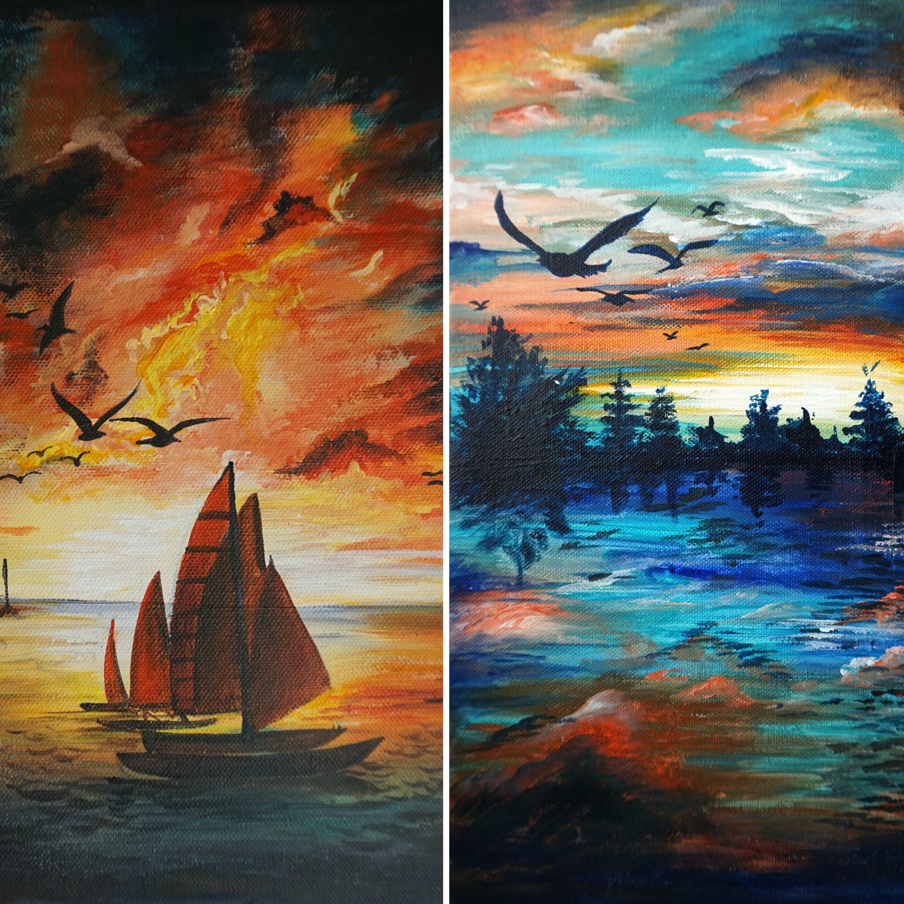 Sunset Acrylic Painting Workshop (2 Paintings) | Step-by-Step Canvas Art Class for Beginners