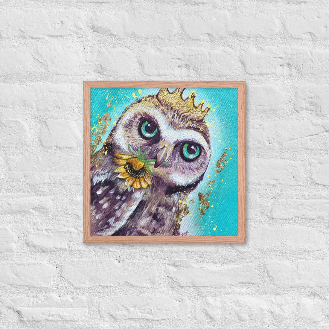 FRAMED ART PRINT :- OWL WITH SUNFLOWER | WILD LIFE FRAMED PRINT