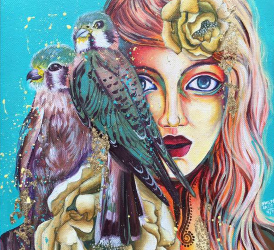 Discover the Art of Painting a Beautiful Girl with Two Birds - An Acrylic Workshop on Canvas for All Skill Levels!