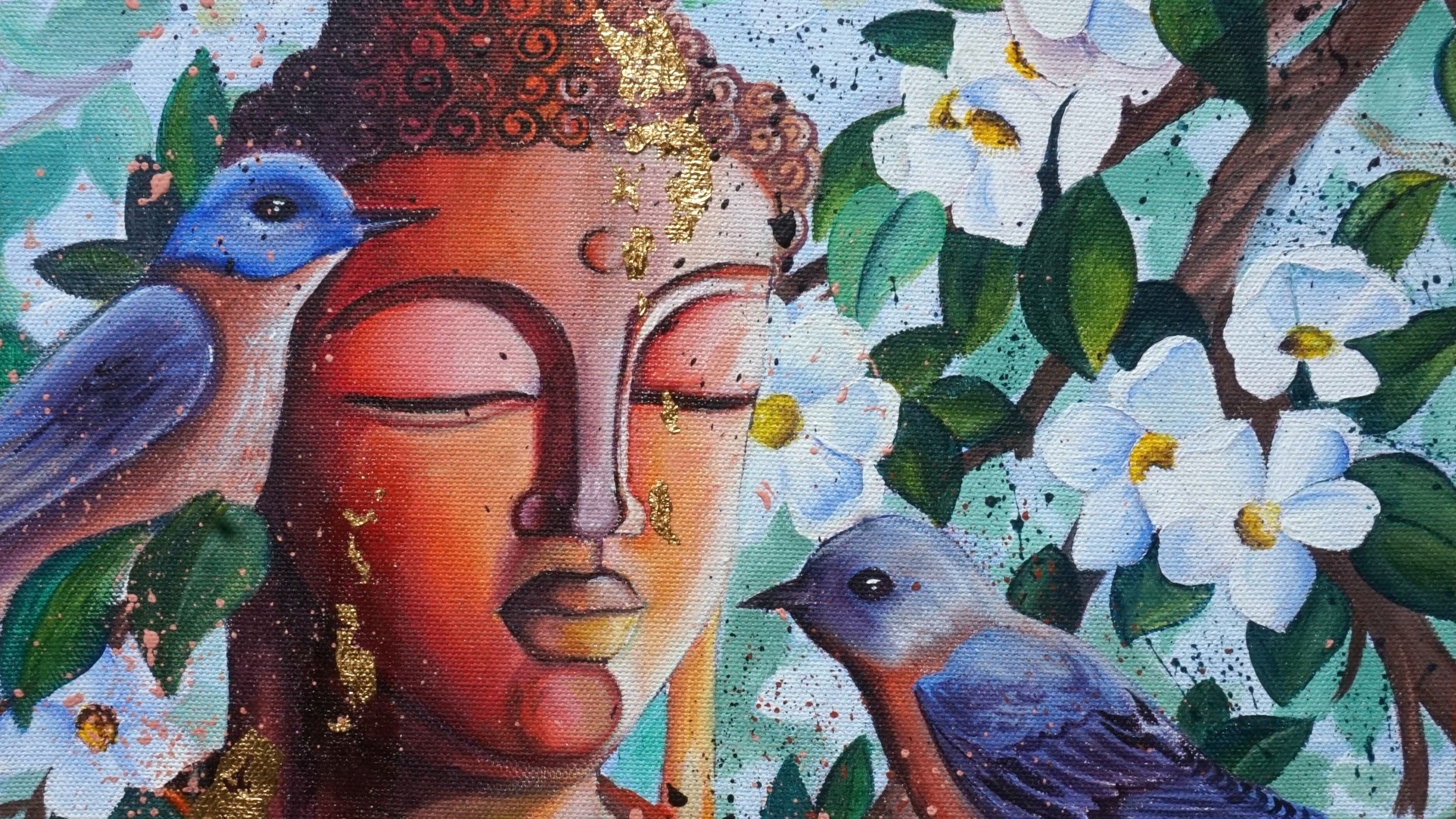 Meditative Bliss: Learn to Paint Buddha with Two Birds Using Acrylic on Canvas