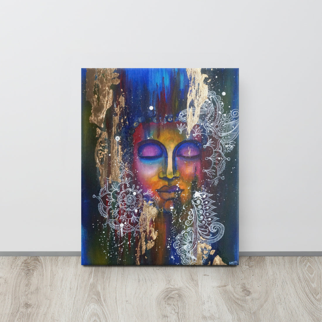 Canvas Print - Meditating Buddha with gold leaf