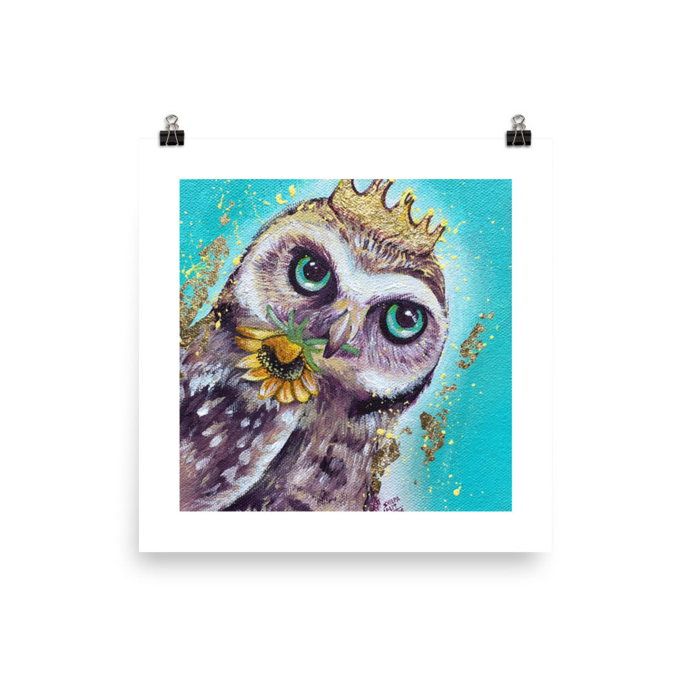 FINE ART PRINT :- OWL WITH SUNFLOWER