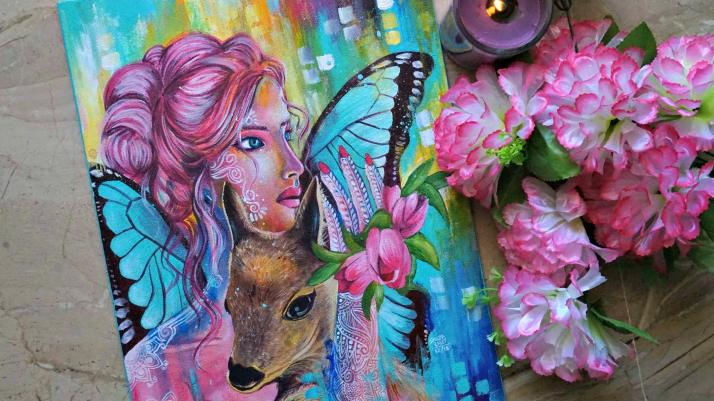 Enchanting Butterfly Girl and Majestic Deer Painting: A Step-by-Step Guide for Beginners